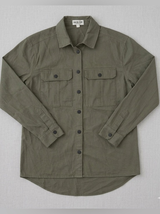 Malibu Bum Tops - Malibu Bum Army Green Shacket Small Button-Up Utility Layering Top
